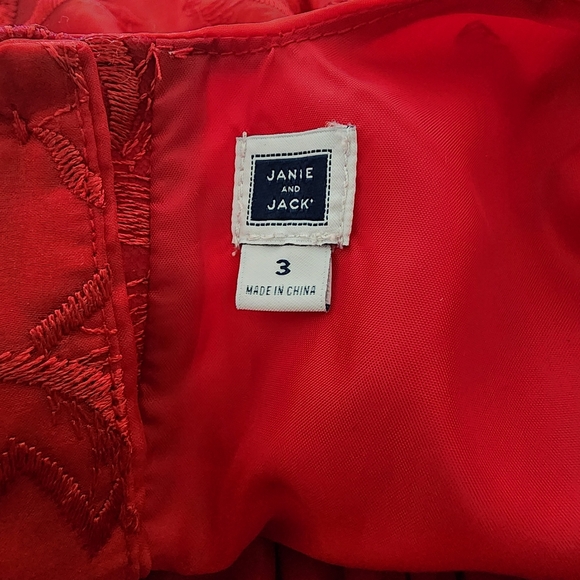 Janie and Jack Red Floral Embroidered Organza Dress | Size 3 - Picture 7 of 8
